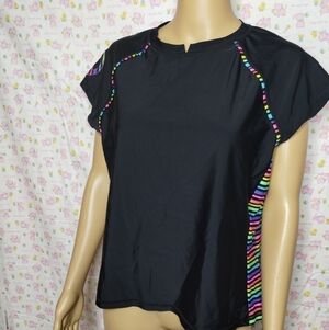 OP juniors size xl 15-17 black and rainbow shirt top